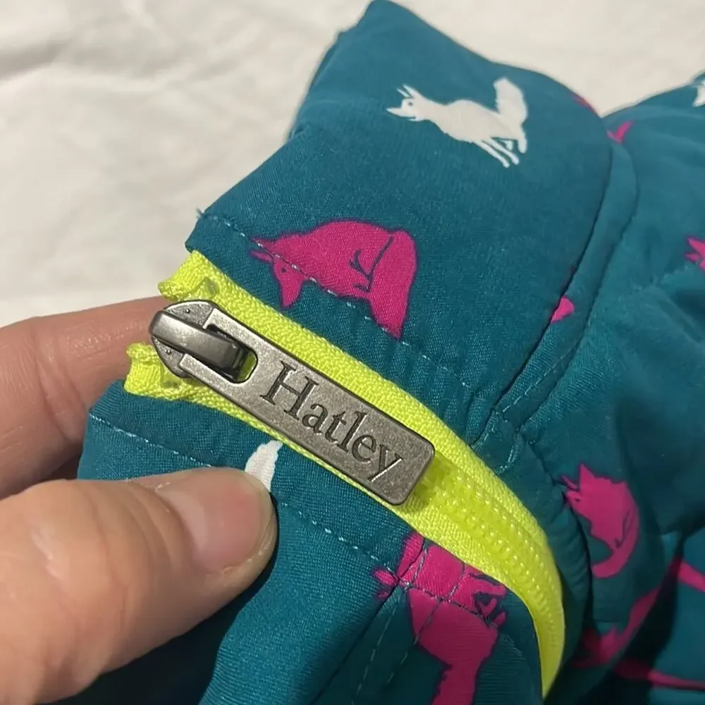 Hatley 5 green hot pink white fox vest ruffled hemline nwot